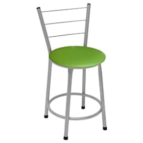 Banqueta Baixa Prata com Encosto para Cozinha Assento Verde