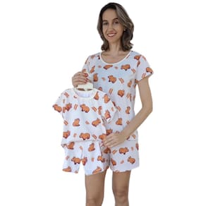 Pijama Adulto e Infantil Manga Curta Estampa Capivara