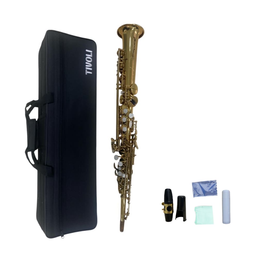 Kit Saxofone Soprano Laqueado Estojo Case Luxo Acessórios