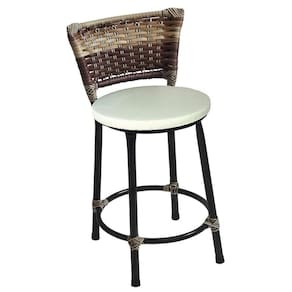 Banqueta Baixa Preta com Encosto Junco Capuccino Assento Branco