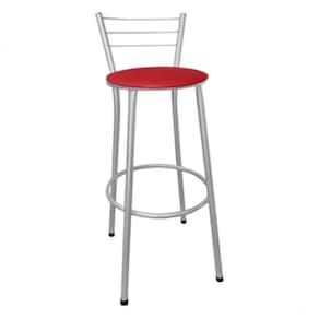 Banqueta Média Prata com Encosto para Cozinha Assento Vermelho