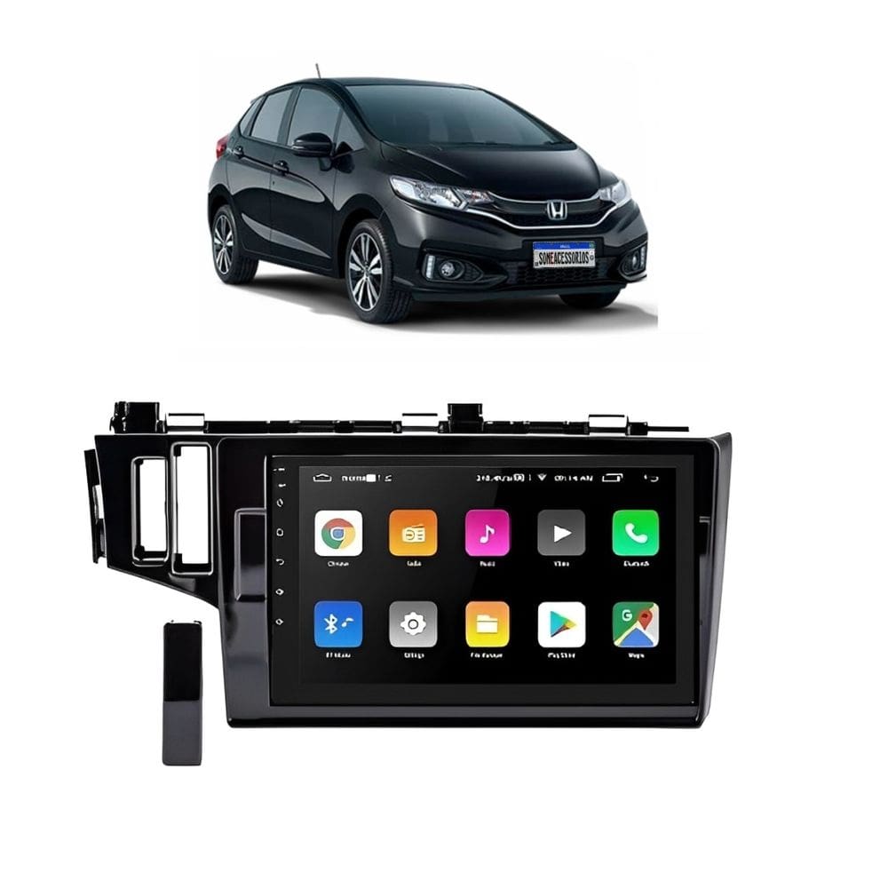 Kit Multimídia New Fit EX EXL 2019 / 2021 10 Pol Android 2/32Gb Gps USB WiFi Rádio Bt - Vision 89101