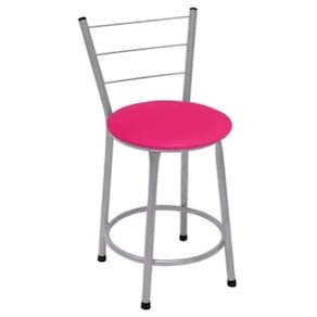 Banqueta Baixa Prata com Encosto para Cozinha Assento Rosa