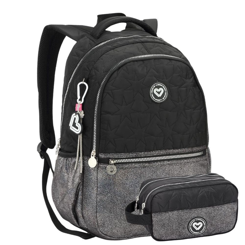 Kit Mochila Costas Escolar Color Up Estojo Glitter - Preto