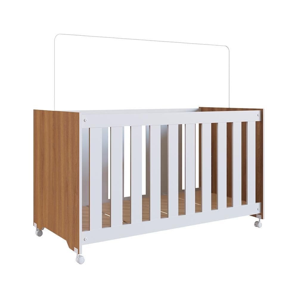 Berço com Colchão Rodinhas e Altura Regulável 64 x 133 cm Branco e Marrom Manny Shop JM