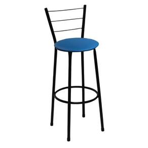 Banqueta Média Preta com Encosto para Cozinha Assento Azul