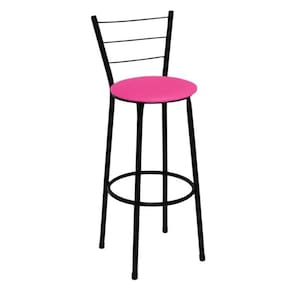 Banqueta Média Preta com Encosto para Cozinha Assento Rosa