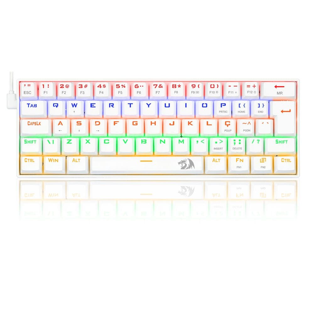 Teclado Gamer Mecanico Lakshmi Rainbow Branco Switch Azul Abnt2