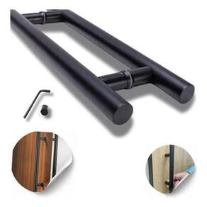 Puxador Tubular 60Cm Inox Preto Porta Vidro Madeira Pivo
