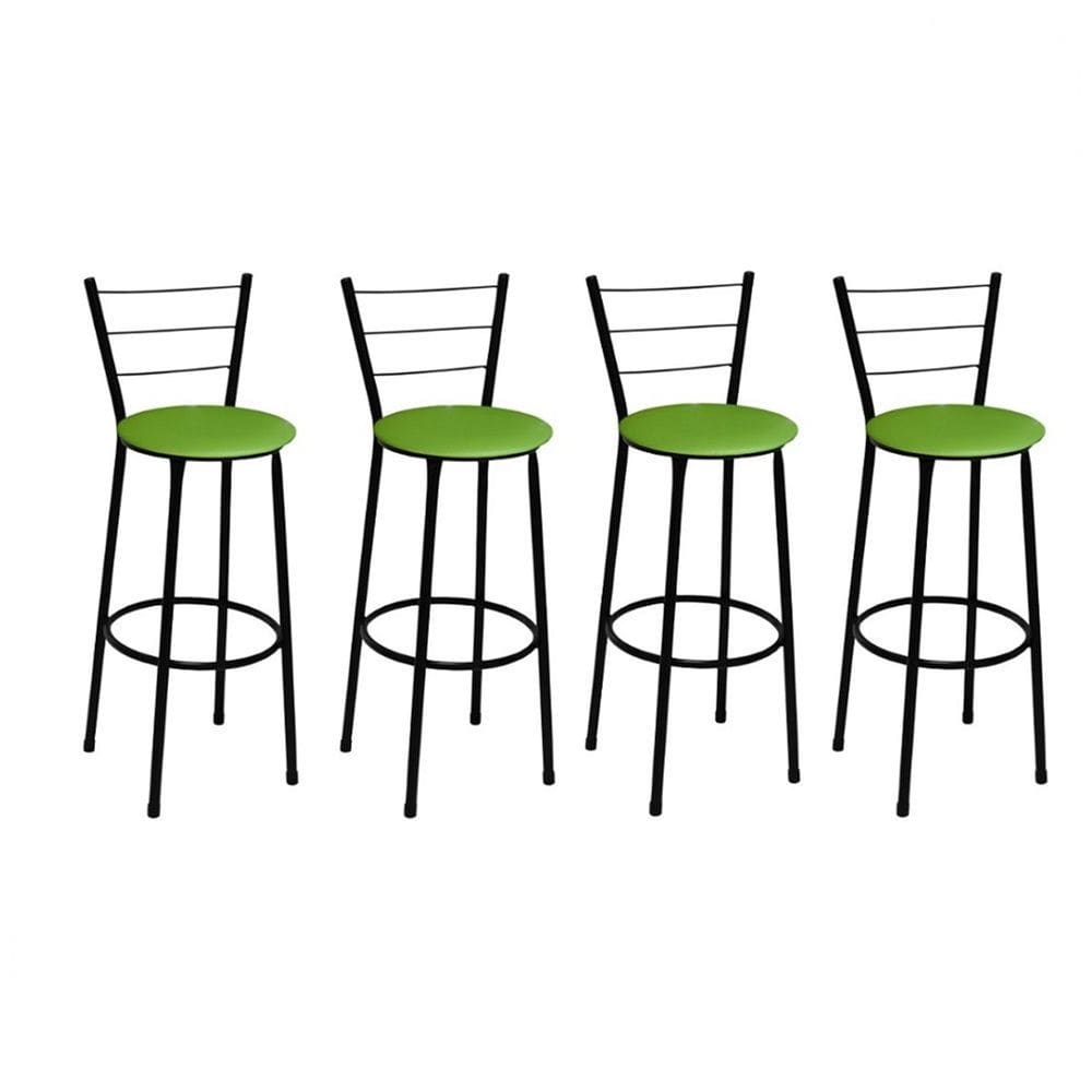 Kit 4 Banquetas Médias Preta com Encosto Assento Verde