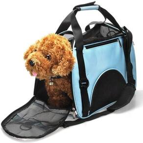 Mochila Pet Cachorro Bolsa Transporte Gato Canguru Caes Mala Dobravel Viagem Aviao Carro Azul