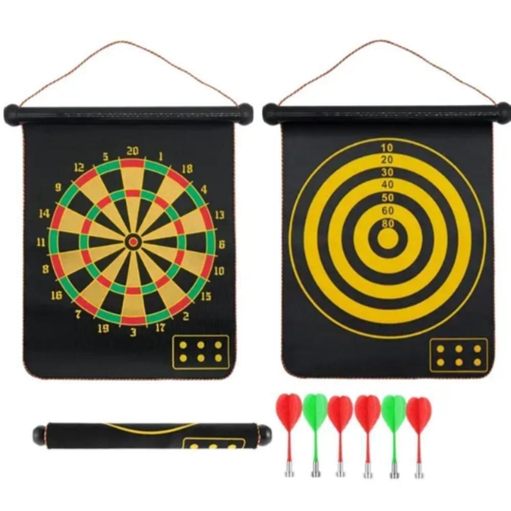 Jogo De Dardos Magnetico Grande Tabuleiro Alvo Dupla Face 38cm Com 6 Peças Kit Completo Ima Seguro