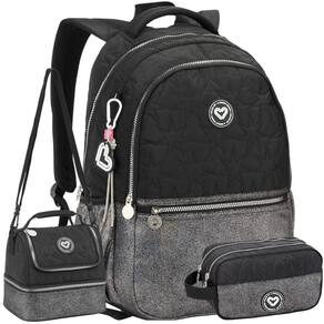 Kit Mochila Costas Feminina Color Up Lancheira Estojo Preto