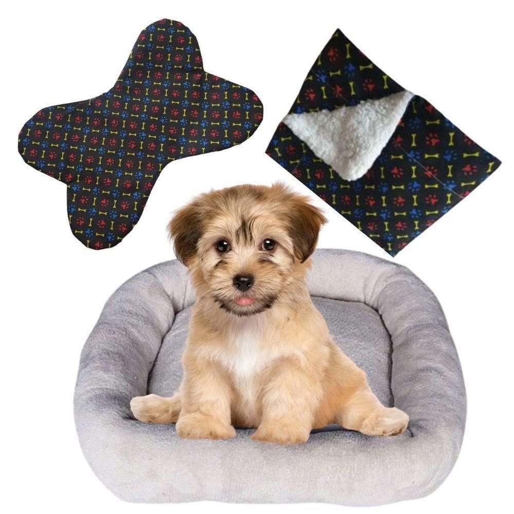 Kit Cama Pet Bigata M Luxo Fofa Com Comedouro E Manta Avelã