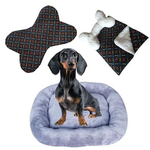 Kit Cama Pet Bigata G Luxo Com Comedouro Osso E Mantinha Cinza