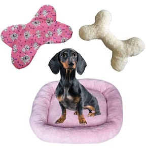 Kit Cama Pet Bigata G Luxo Com Comedouro Osso E Mantinha Rosa