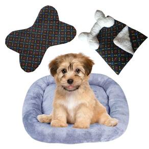 Kit Cama Pet Bigata M Luxo Com Comedouro Osso E Mantinha Cinza