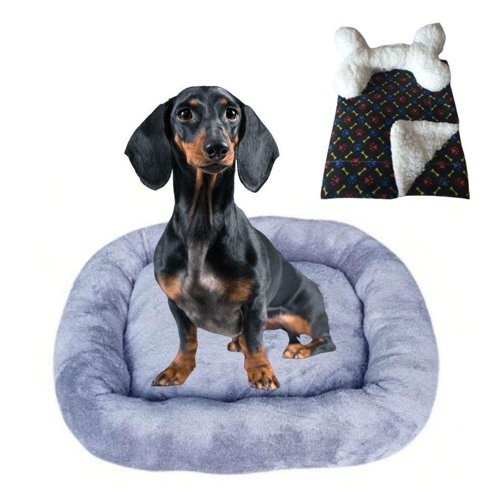 Cama Bigata G Tecido Soft Com Osso E Mantinha Kit 3 Peças Cinza
