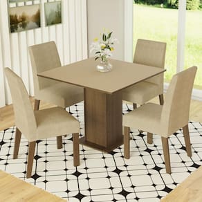 Conjunto Sala de Jantar Madesa Deise Mesa Tampo de Madeira 4 Cadeiras - Rustic/Crema/Imperial XV