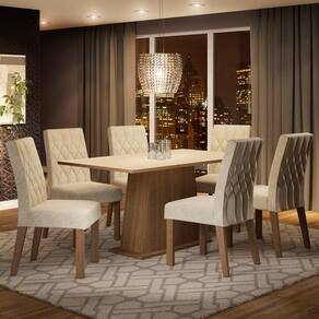 Conjunto Sala de Jantar Madesa Daniela Mesa Tampo de Madeira com 6 Cadeiras - Rustic/Crema/Imperial XV