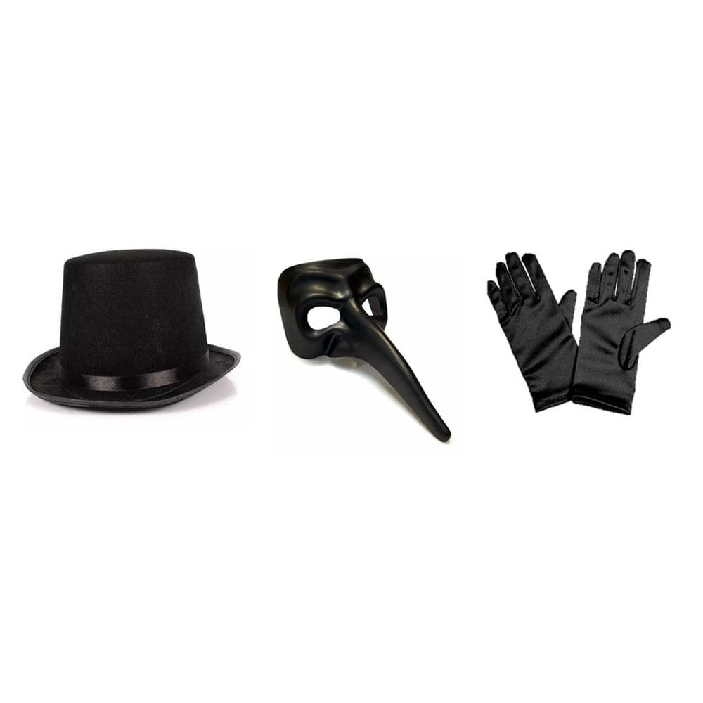 Fantasia Praga Negra Cartola Luva E Mascara Halloween