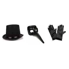 Fantasia Praga Negra Cartola Luva E Mascara Halloween