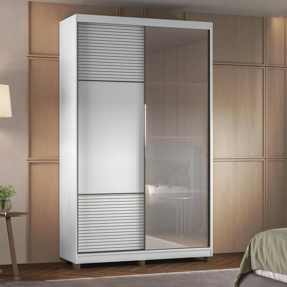Guarda-roupa 2 Portas de Correr com Espelho e 02 Gavetas em 100% Mdf Picasso Branco