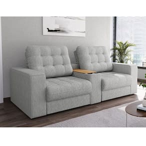 Sofá 263cm Retrátil e Reclinável 2 Lugares com Console Cooler Choloma Espresso Móveis Cinza