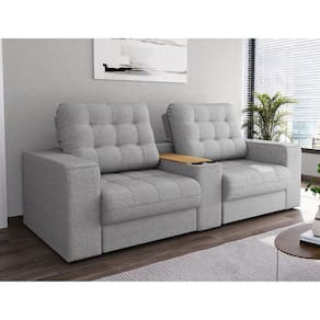 Sofá 263cm Retrátil e Reclinável 2 Lugares com Console Cooler Choloma Espresso Móveis Cinza Médio