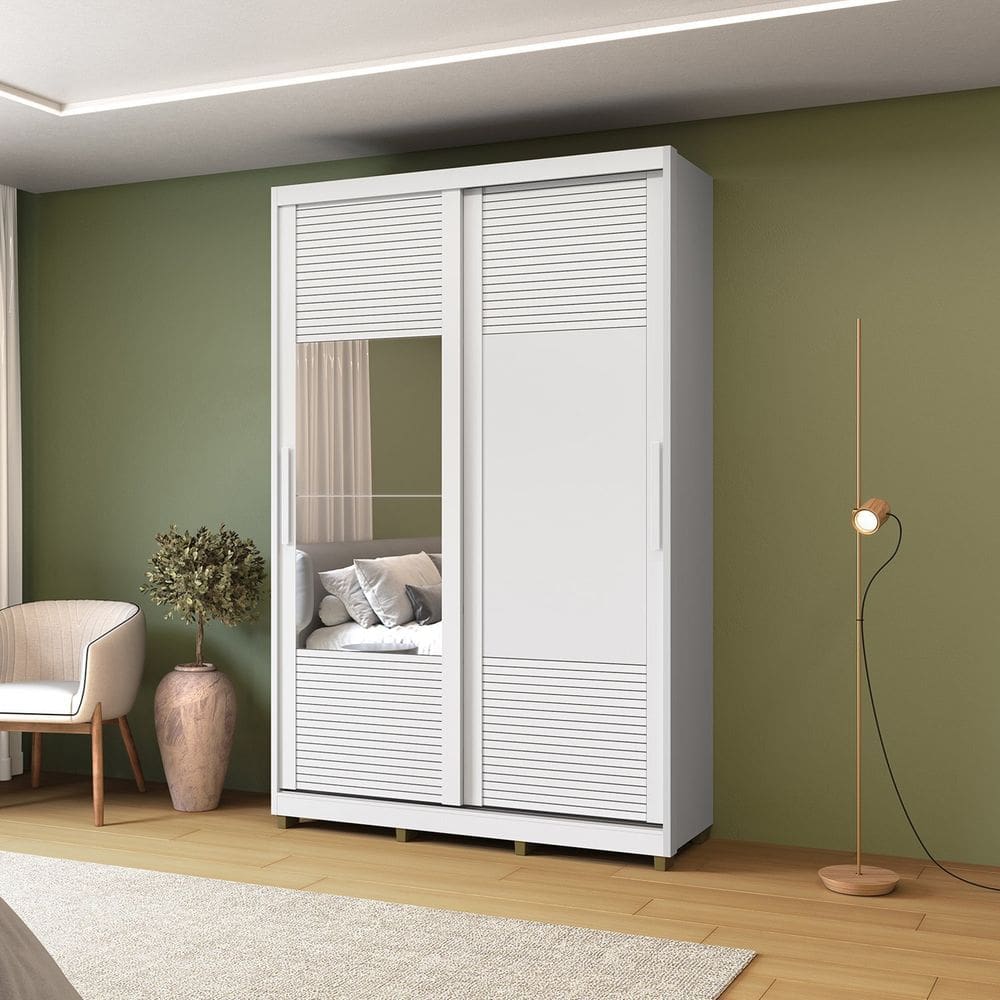 Guarda-roupa 2 Portas de Correr com Espelho e 03 Gavetas em 100% Mdf Thales Branco