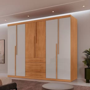 Guarda-roupa Casal 100% Mdf 6 Portas e 4 Gavetas Hórus Naturalle/Off White