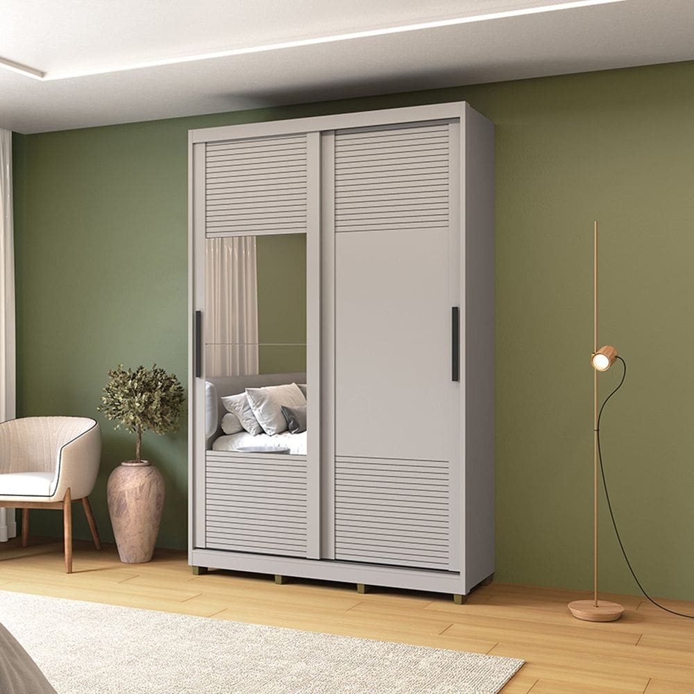 Guarda-roupa 2 Portas de Correr com Espelho e 03 Gavetas em 100% Mdf Thales Cinza