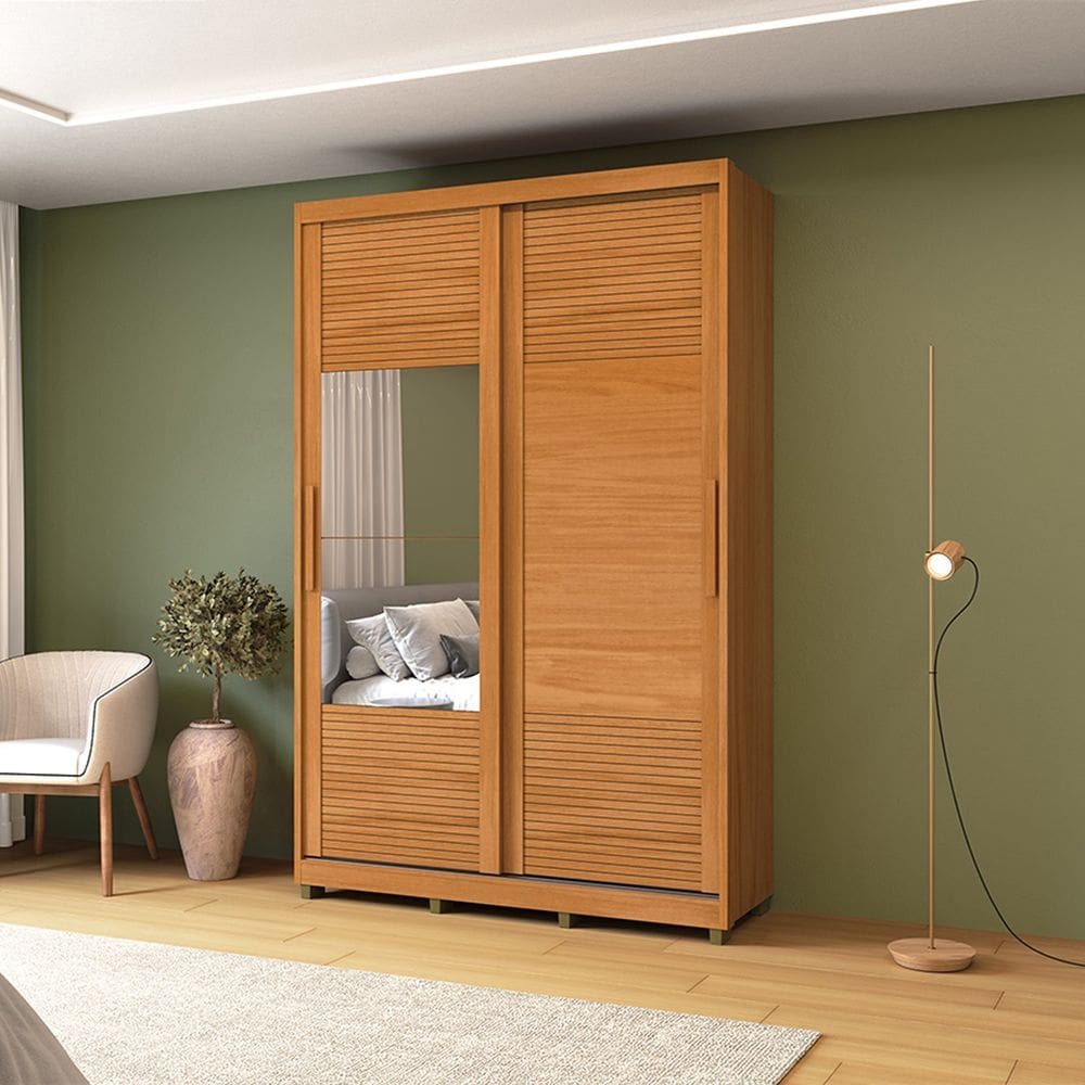 Guarda-roupa 2 Portas de Correr com Espelho e 03 Gavetas em 100% Mdf Thales Marrom
