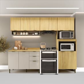 Cozinha Modulada 4 Peças 12 Portas 2 Gavetas e Balcão com Tampo Ibiza Louro Freijó/Cinza