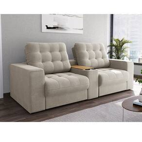 Sofá 263cm Retrátil e Reclinável 2 Lugares com Console Cooler Choloma Espresso Móveis Bege Claro