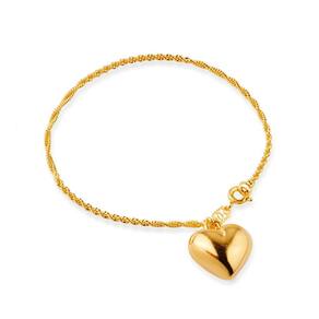 Pulseira Dourada De Cordão Baiano Com Coração