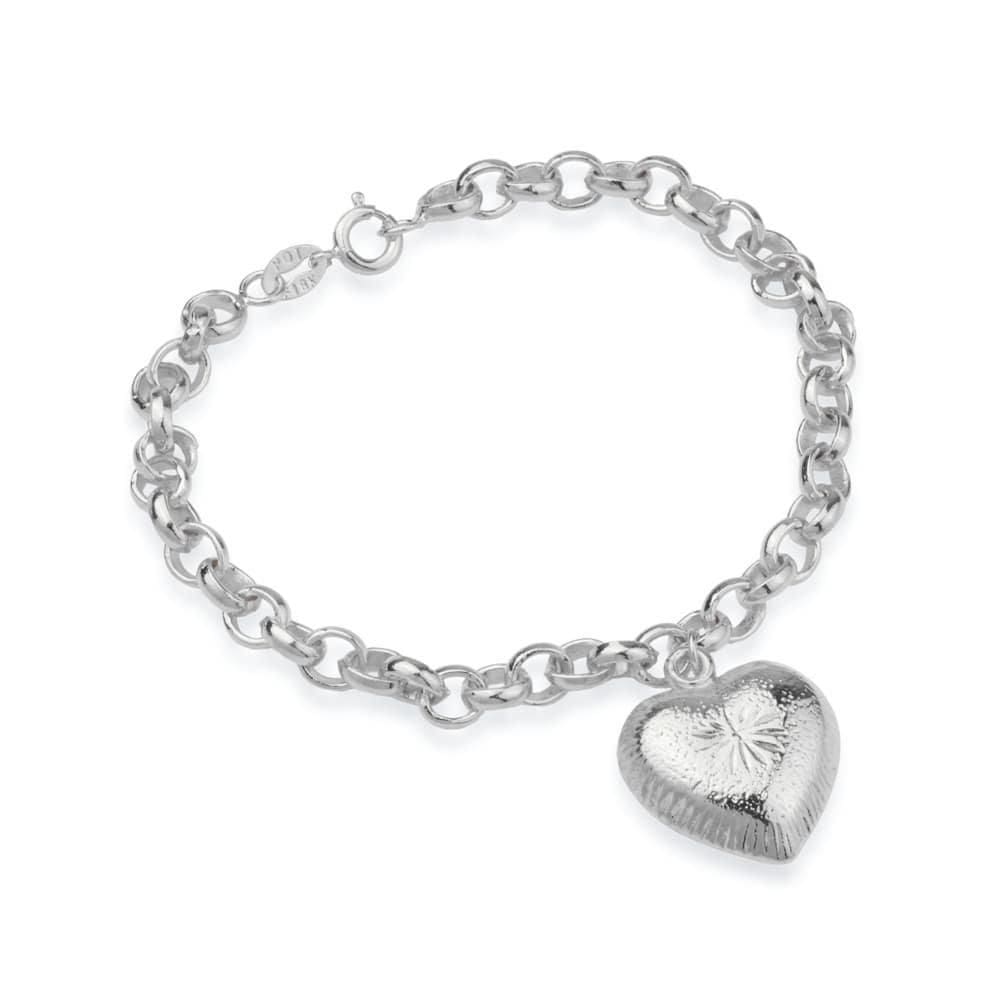 Pulseira Prateada Elo Português Com Coração