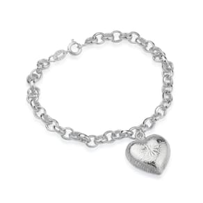 Pulseira Prateada Elo Português Com Coração