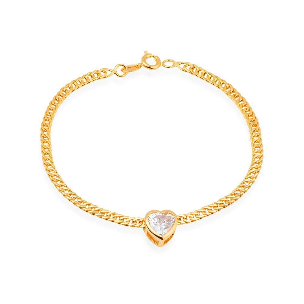 Pulseira Dourada Com Pedra De Coração Em Zircônia