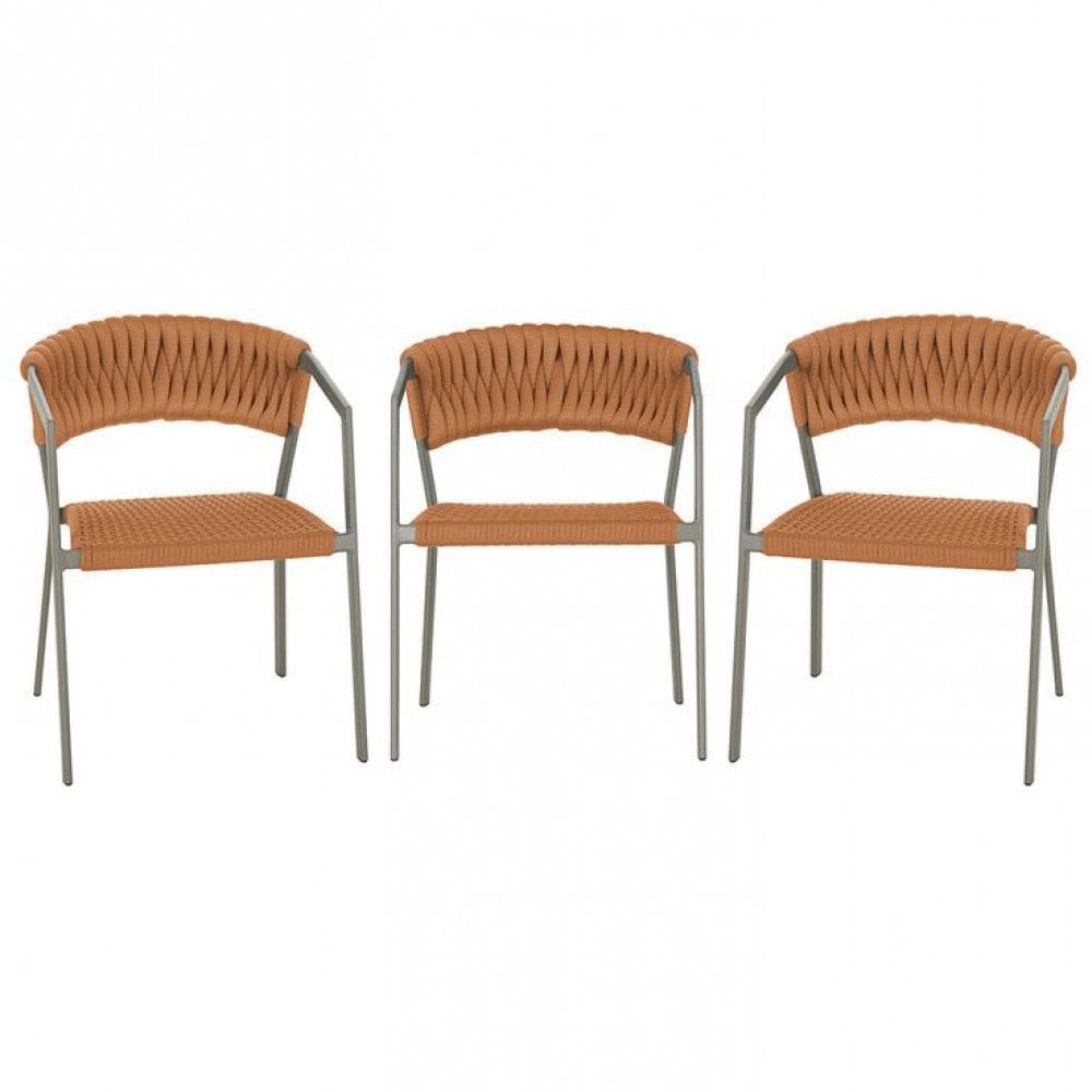 3 Cadeiras Atenas Tricô Náutico e Alumínio Edícula e Cozinha Trama