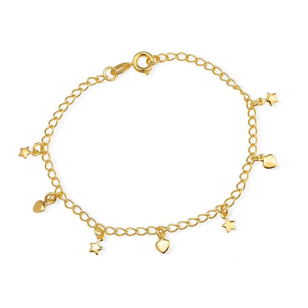 Pulseira Dourada Com Pingentes De Coração E Estrela
