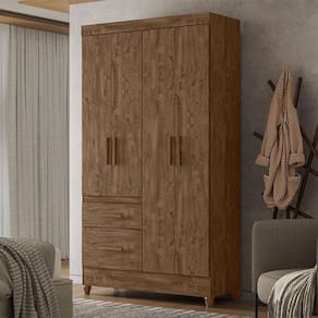 Guarda Roupa Solteiro Ambiente Madri 4 Portas Castanho Wood - Moval