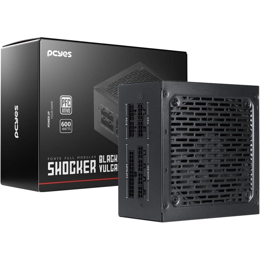 Fonte Gamer Pcyes Shocker Full Modular 600w 80 Plus White Cor Preto 127/220v FM600WBV