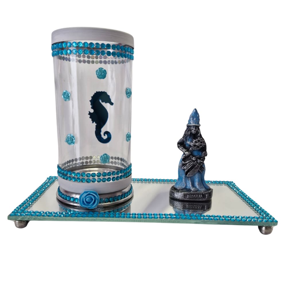 Kit Altar Iemanjá Porta Vela com Escultura e Bandeja Orixá