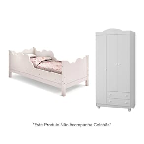 Cama Infantil Juvenil Nuvem Branco com Guarda Roupa Lara Branco