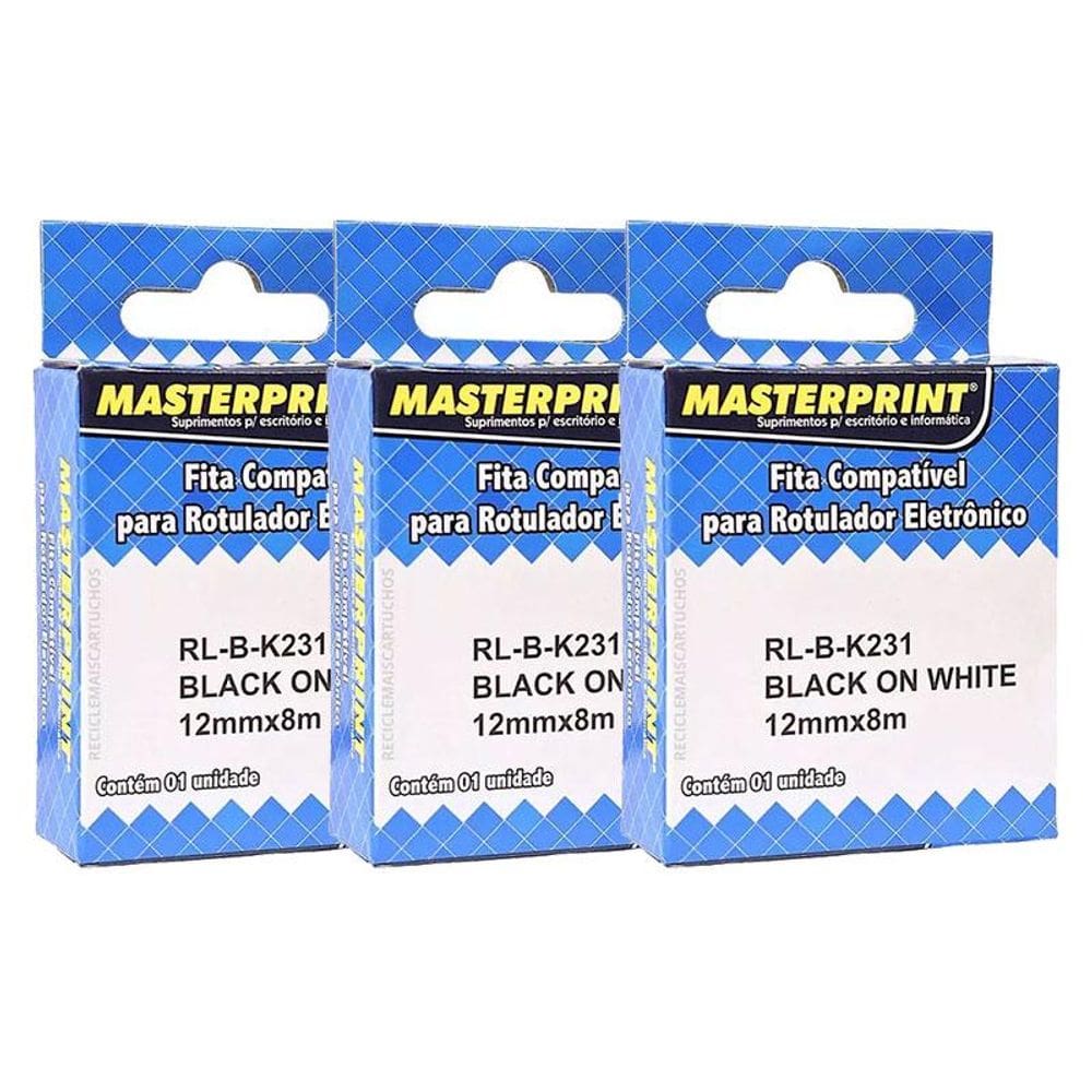 Fita para Rotulador MK231 12mmX8m Branca 3 Unidades - Masterprint