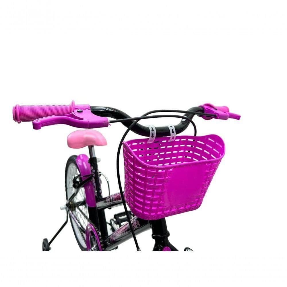 Bicicleta De Passeio Infantil Route Doll Aro 20 14 Freios V-brakes Preto e rosa Com Rodas De Treinamento Preto