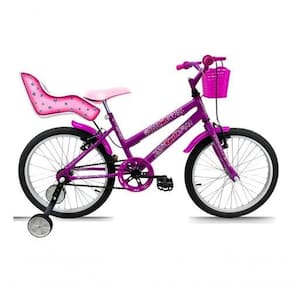 Bicicleta Infantil Aro 20 Feminina + Rodinha + Cadeira Pink