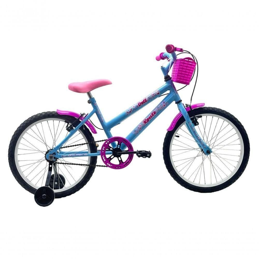Bicicleta Infantil Aro 20 Feminina Doll - Route Azul-celeste e rosa