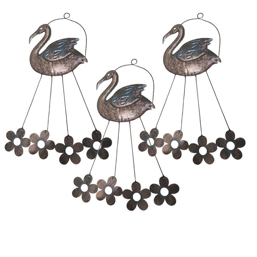 Sino Dos Ventos Cisne Flamingo Flores Kit 3 Unidades Jardim Quintal Decoraçao Varanda Enfeite Som Suave Relaxante